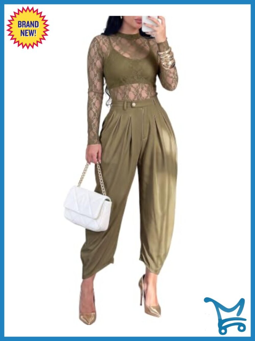 3 Piece Lace Cover Up Cami Tank Palazzo Pants Set Women